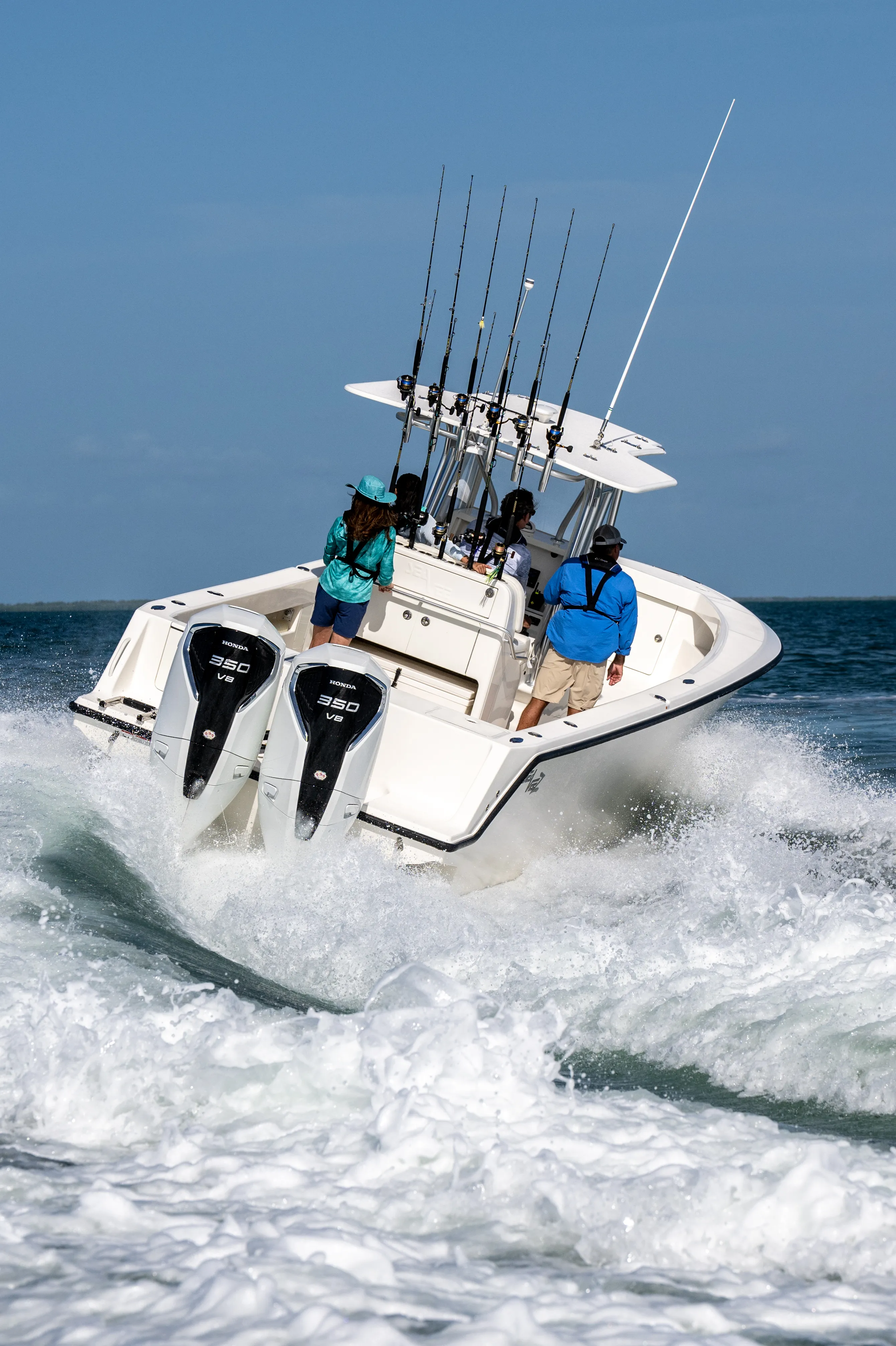Honda-powered center console running offshore