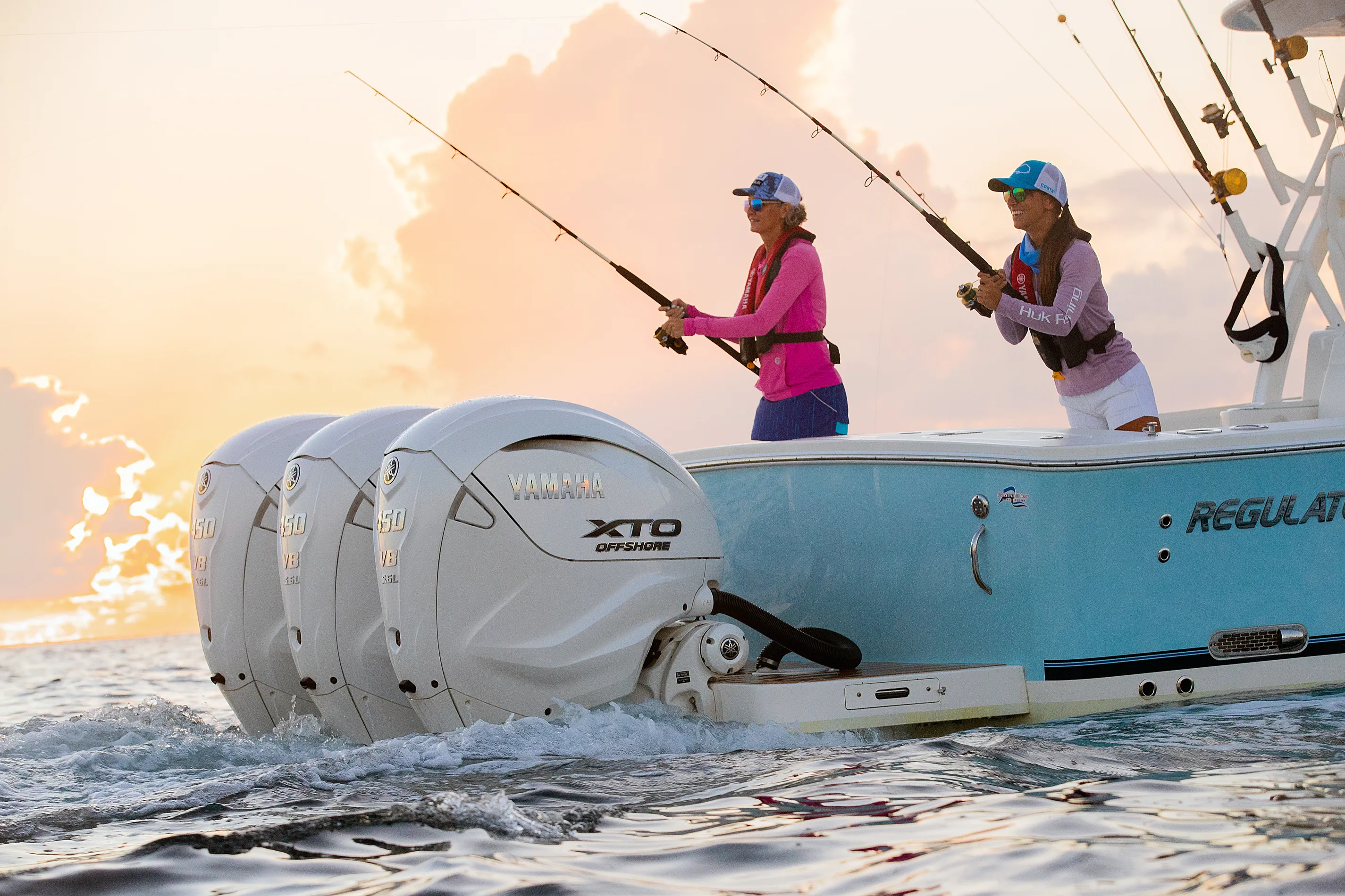 Angler fishing from a Yamaha-powered bay boat